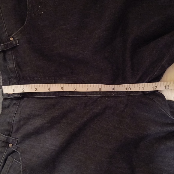 Simon Chang Black Denim Jeans With Black Leather Details On The Sides. Size 14. - Picture 11 of 13